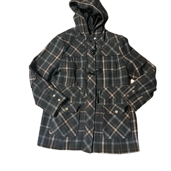 Inked & Faded Women’s Plaid Wool Heavy Coat Size XL Gray Brown Beige Winter Warm - Picture 6 of 12
